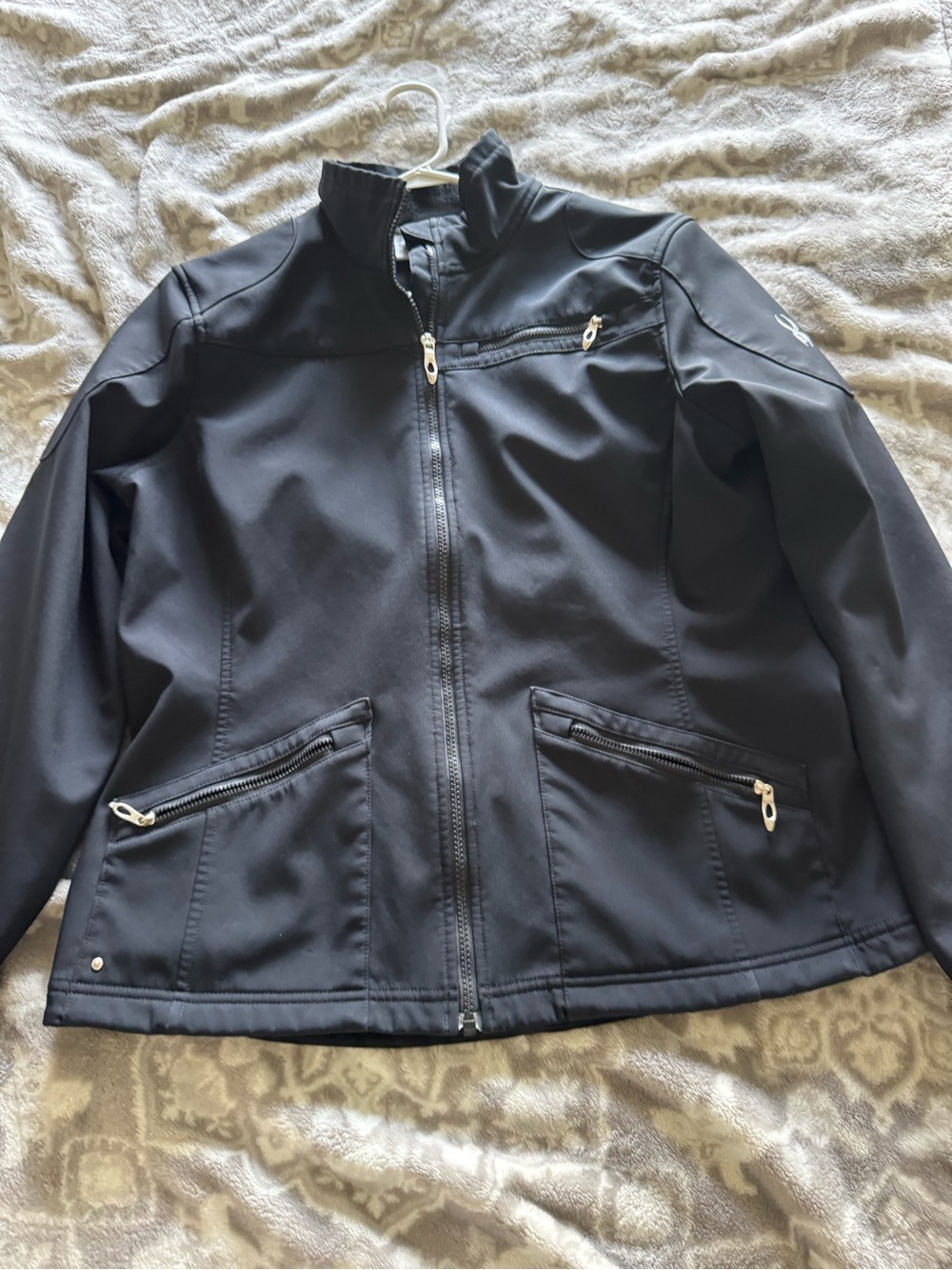 Womens Spyder Black Softshell Zip-Up Jacket - Size L